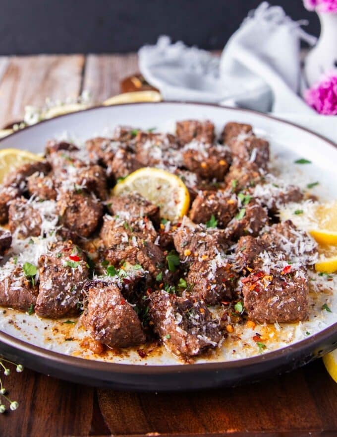 juicy air fryer steak bites with butter