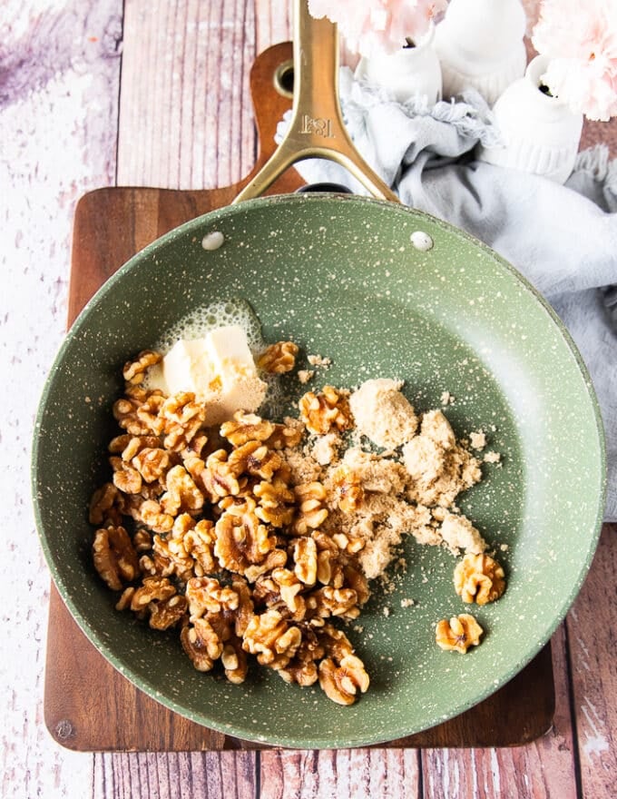 making candied walnuts in a skillet for a quick option