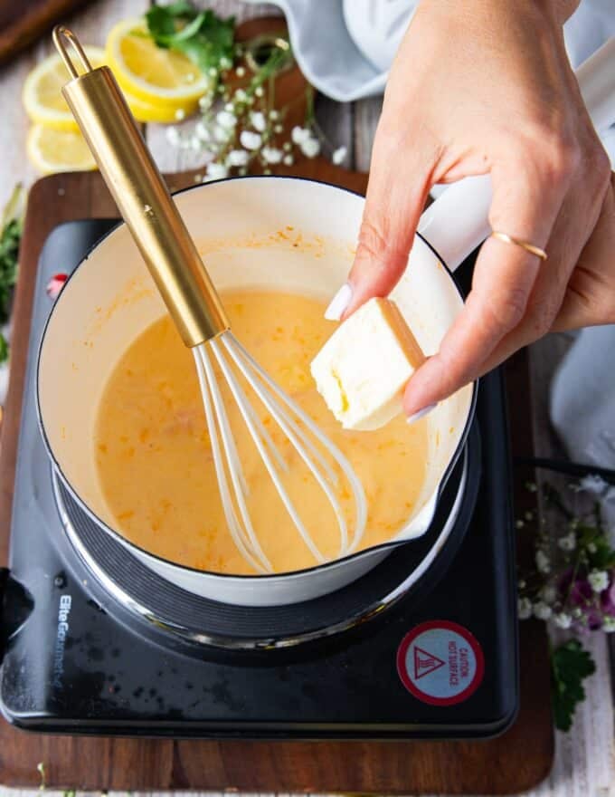 cold butter added to make beurre blanc sauce