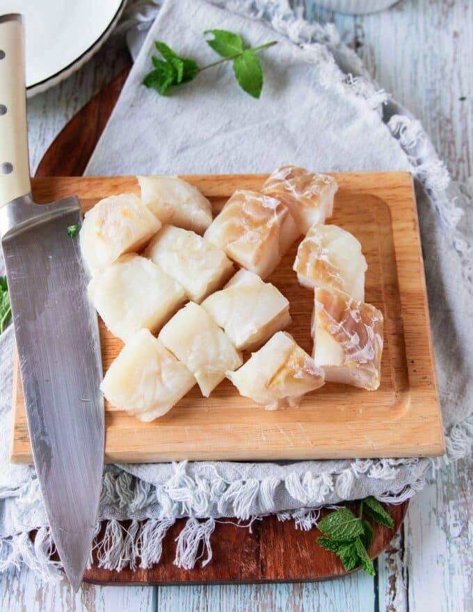 halibut fish cut and trimmed 