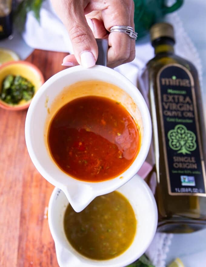 red harissa vinaigrette in a bowl