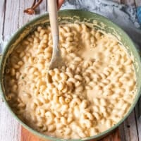 Cheese sauce and pasta all mixed well and laced together