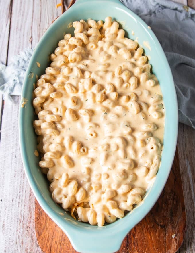 the final amount of pasta is added over the cheese 