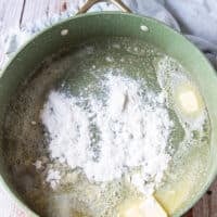 Flour added to the butter in a skillet to make béchamel