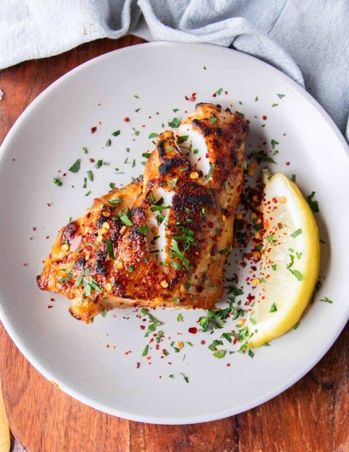 miso sea bass on a plate 