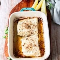 Baked chilean sea bass out of the oven