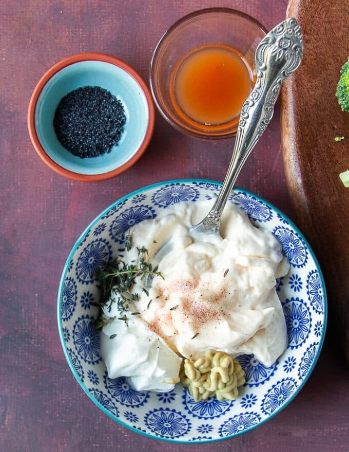 Salad dressing ingredients for broccoli cauliflower salad 