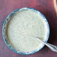 The creamy dressing is all mixed into one bowl