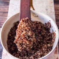 fluffing the quinoa pilaf