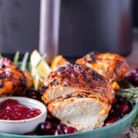 one slice of air fryer turkey breast so juicy