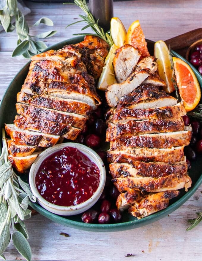 sliced turkey breast on a plate 