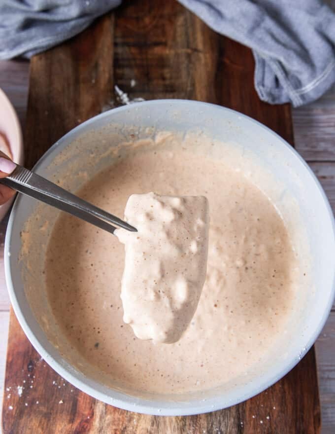 Fish now dipped into the soda water thick batter