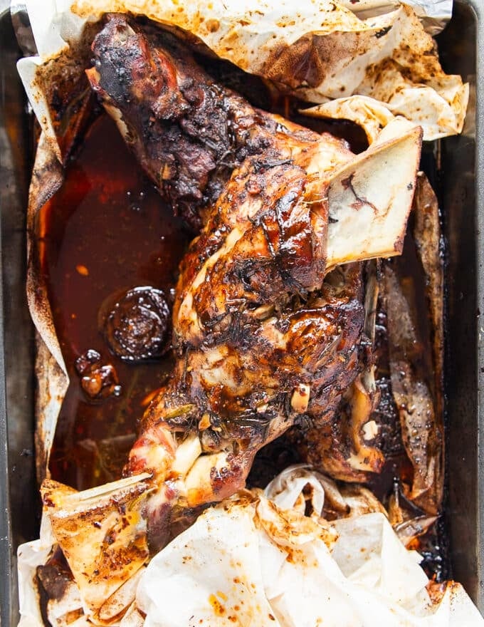 succulent out of the oven roast lamb shoulder with melt in your mouth lamb meat