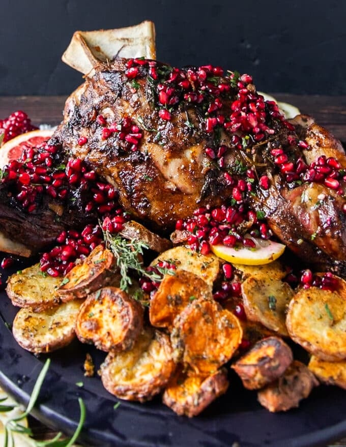 whole lamb shoulder served with roasted potatoes