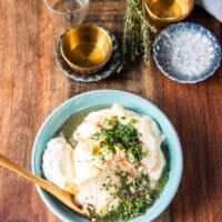 All ingredients to make truffle aioli are added into a bowl