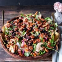 large apple salad with maple pecans and maple vinaigrettes