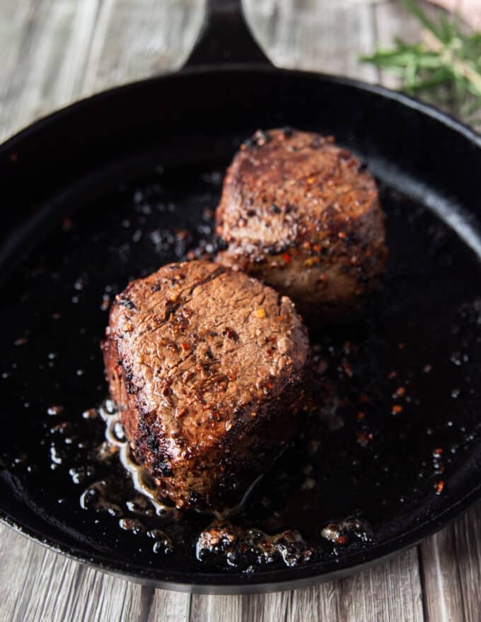 golden and perfectly cooked filet mignon 