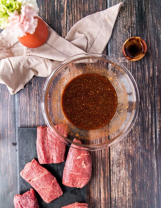 whisked and ready marinade for the flank steak