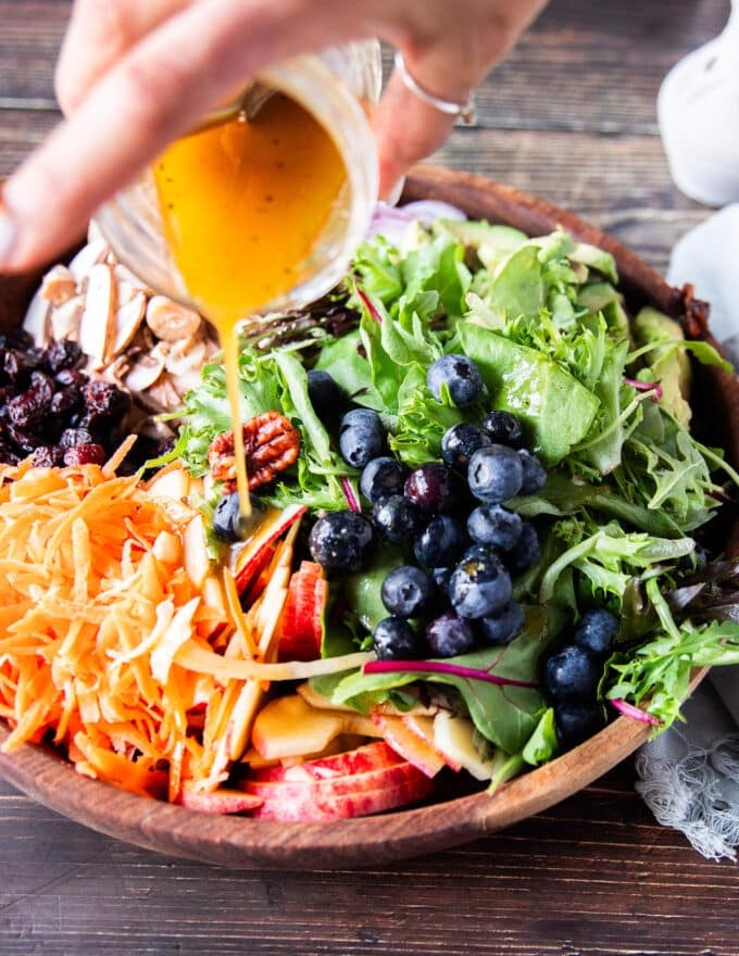 Maple vinaigrette drizzled over a salad