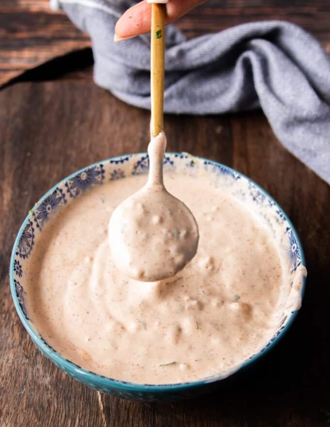 A spoonful of taco sauce very creamy and smooth