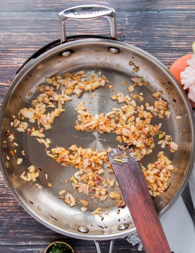 golden browned aromatics ready to proceed with the sauce 