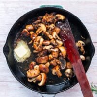 stock, Worcestershire sauce and butter added to finish the sauce