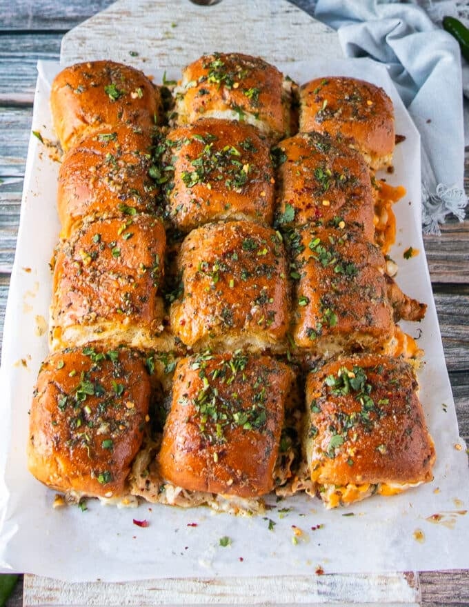 baked and golden chicken sliders right out of the oven 