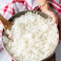 seasoned and folded sushi rice cooling in a bowl