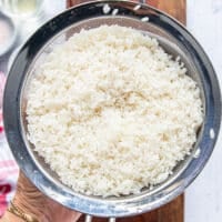 Perfectly rinsed and soaked short grain rice in a sieve
