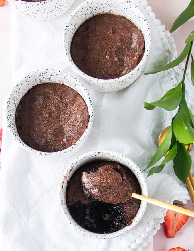 brownie pudding on a marble and a spoon serving some out