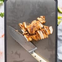 chicken cut up into strips ready to go into the soup