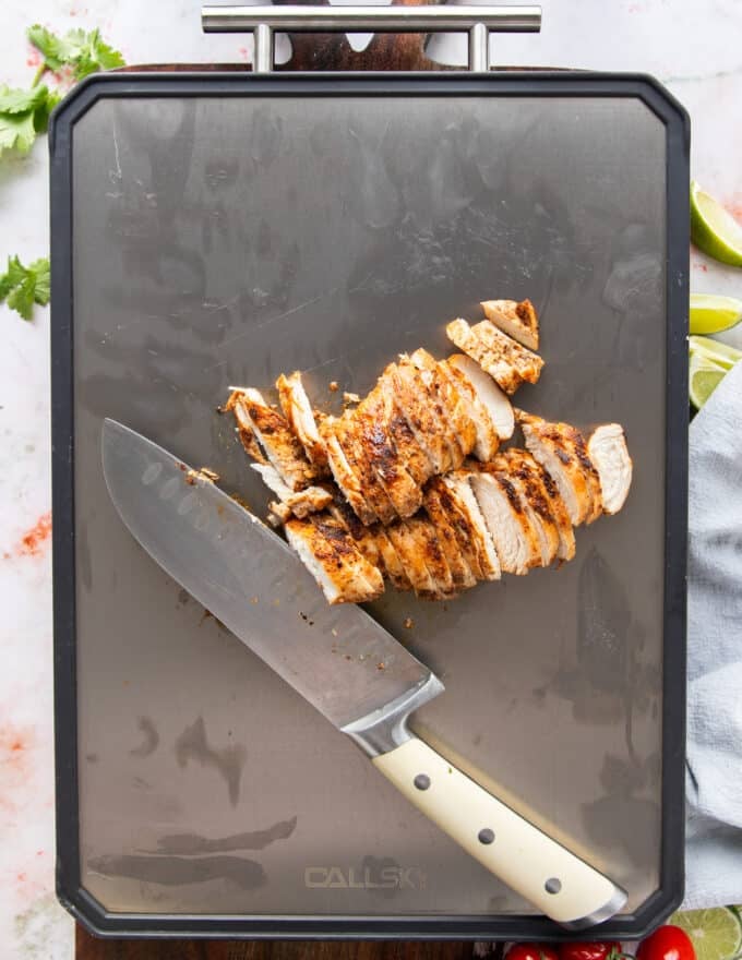 chicken cut up into strips ready to go into the soup