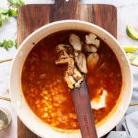 beans, corn, chicken are all now added and the soup is ready to simmer until cooked