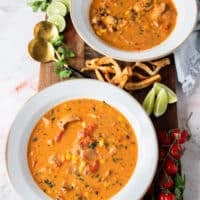 cooked chicken taco soup ready for the toppings