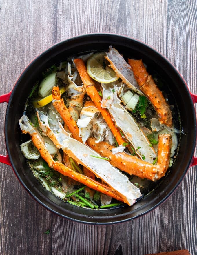 Crab shells added to the pot to make the crab stock