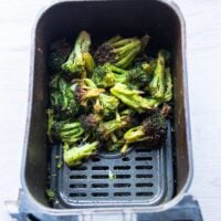 crispy broccoli florets in air fryer ready