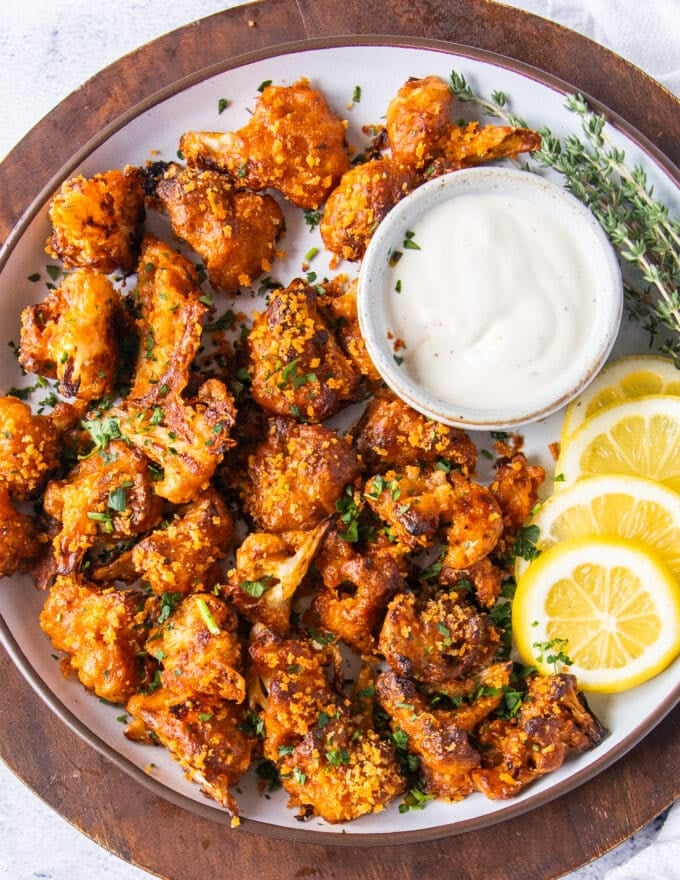 A plate of crispy buffalo cauliflower 