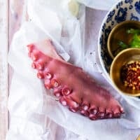boiled octopus that's perfectly cooked and leaned and ready to fry