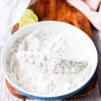 octopus dredged in flour and ready to fry