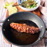 golden octopus fried in a pan