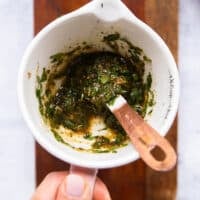 The marinade ingredients all mixed together in a small bowl