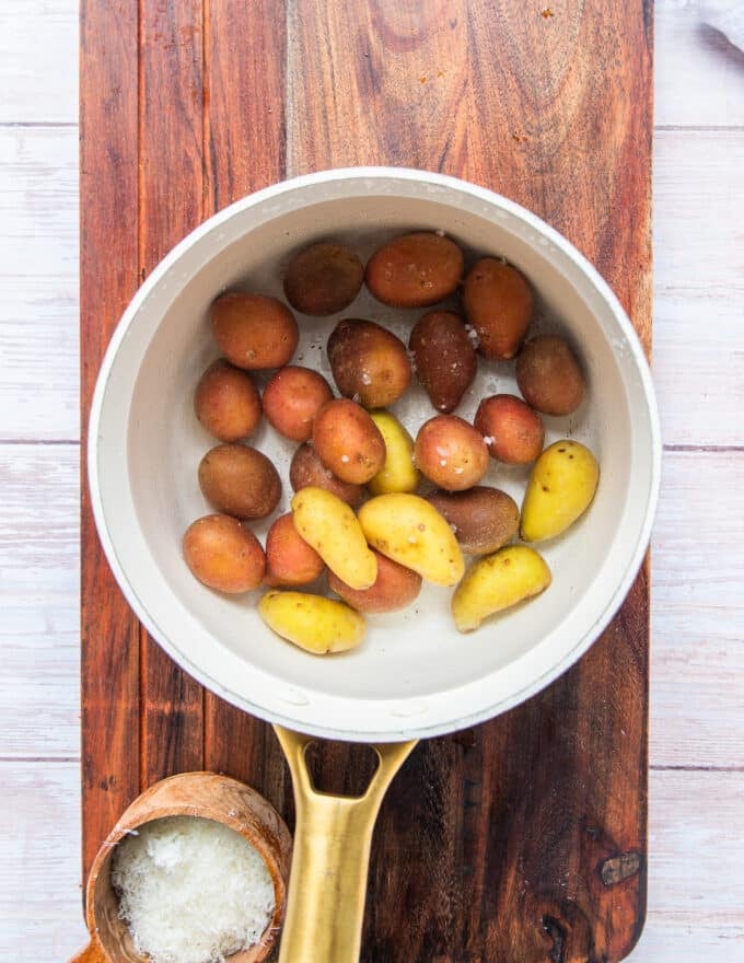 baby potatoes in a pot of water ready to boil 