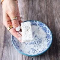 lightly coated rice chunks in flour for better crust