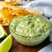 close up of a bowl of poblano sauce