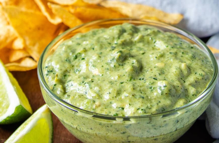 close up of a bowl of poblano sauce