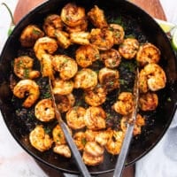fully cooked shrimp in a skillet ready and charred for the tacos