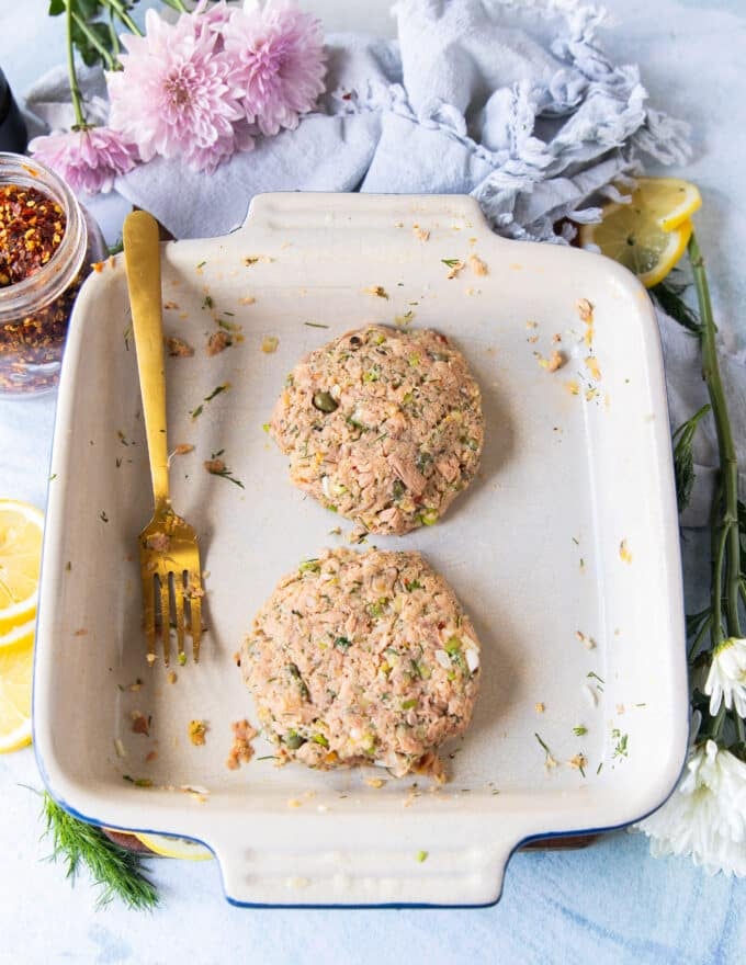 Tuna patties are shaped and formed