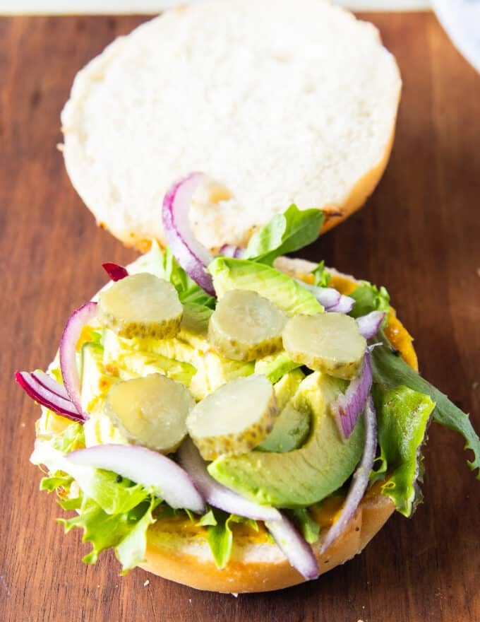 Remaining tuna burger toppings added on a bun