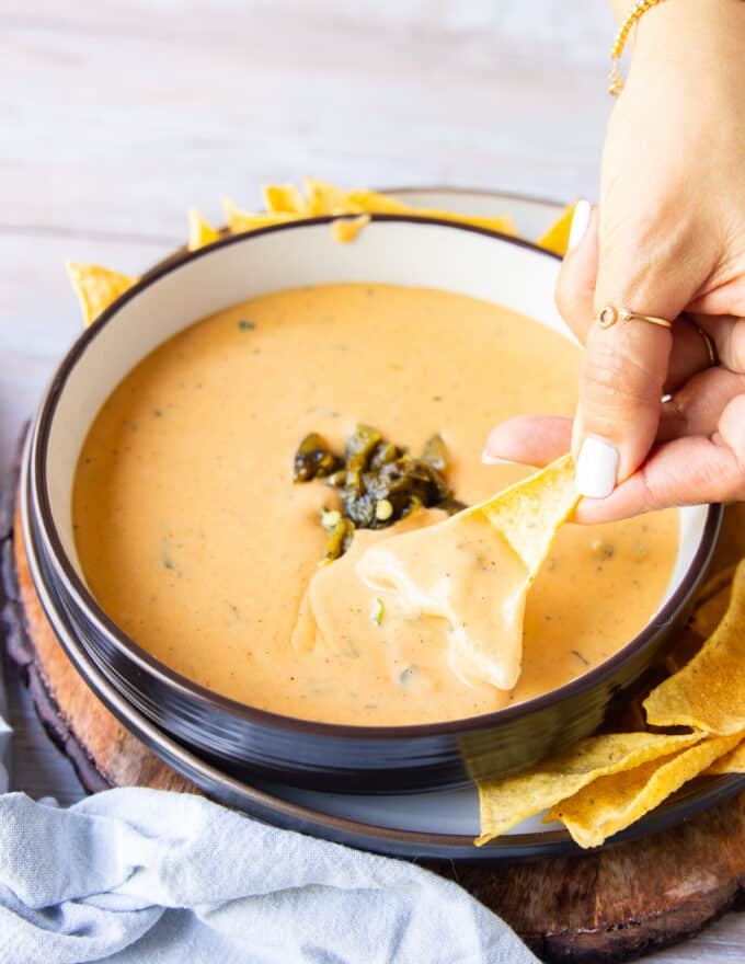 chips used to test the consistency of the perfect queso dip 
