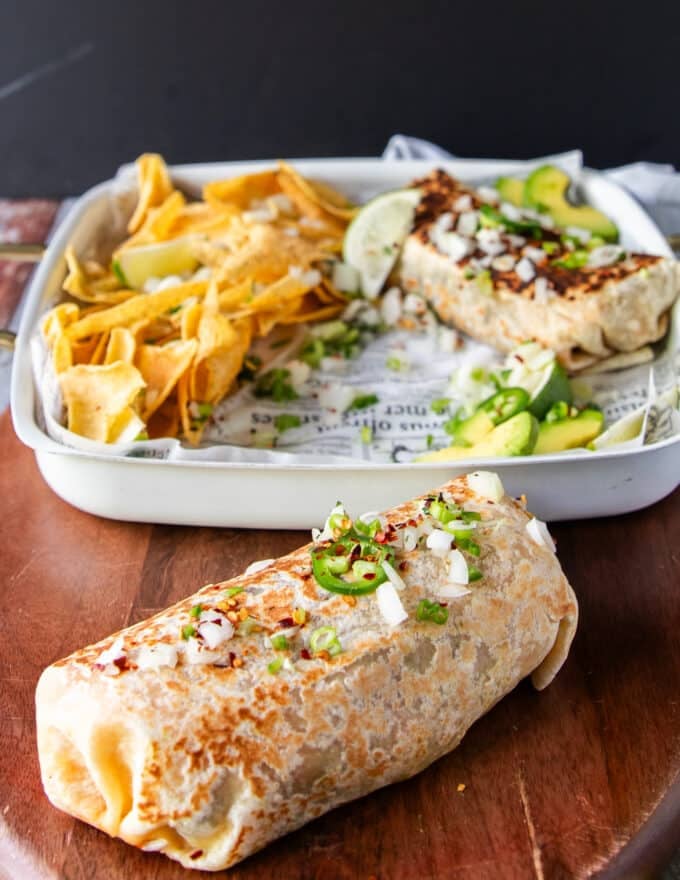 close up of a perfectly crisped burrito 